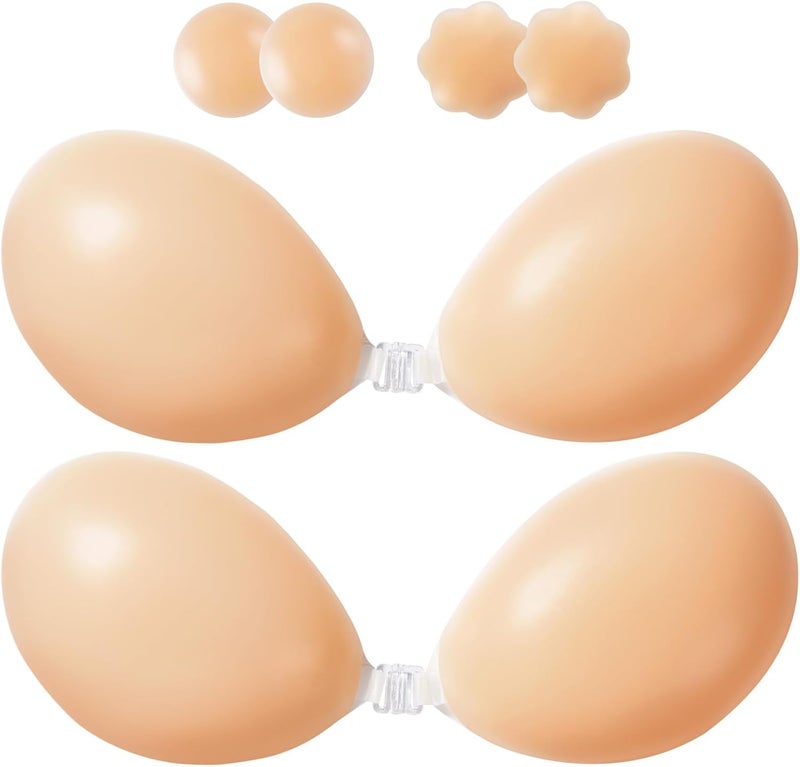 Premillow Adhesive Bra Strapless Sticky Bra Push Up 2 Pairs Invisible Silicone Bras with Pasties Nipple Covers for Women - Image 1
